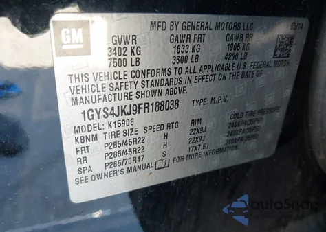 2015 Cadillac Escalade Esv Premium z USA, uszkodzony, nr VIN 1GYS4JKJ9FR188038